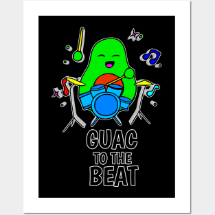 Guac To The Beat - Funny Avocado Cute Clipart Veggies - Musical Beats Drummer Posters and Art